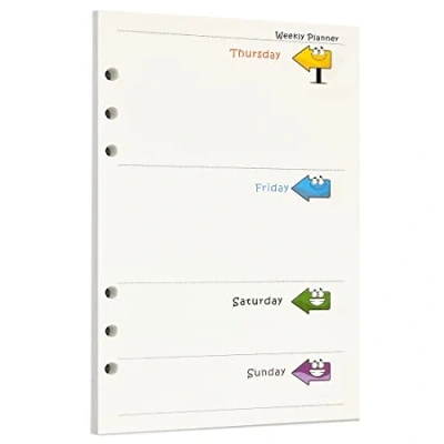 Image de Zelten Recharge de papier perforé multicolore 45 feuilles 90 pages Pour reliure à 6 trous Journal intime rechargeable (A5, Arrow Weekly Planner)