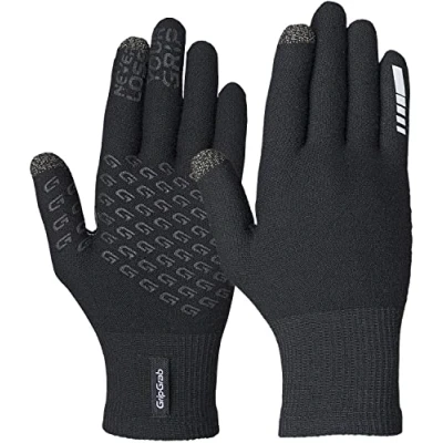 Image de gants Entre Saisons GripGrab Primavera 2 Merino en Mailles de Vélo Sous Thermiques Touchscreen Hiver Doigts Longs,Noir, M/L