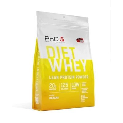 Image de PhD Nutrition Diet Whey Poudre Protéinée 1kg Banane Pauvre en Calories avec 17g de Protéines par Portion et 3.3g BCAAs pour la Combustion des Graisses