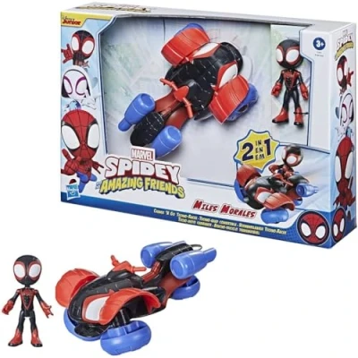 Image de Marvel Spidey Spider Man Hasbro Disney Junior and His Amazing Friends Miles Morales Change N Go Techno Racer/from Assort, LT F1945, Multicolore, 10 Centimeters