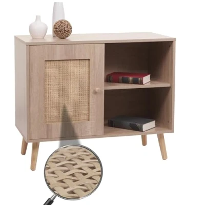 Image de Mendler Commode HWC M39, Armoire Sideboard Highboard, Compartiment de Rangement, Kubu rotin Bois mélaminé, 67x80x38cm Aspect chêne
