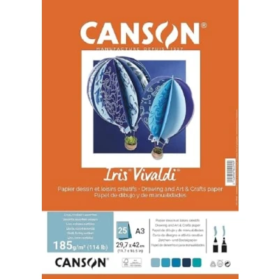 Image de CANSON Iris Vivaldi Paquet 25 feuilles de papier A3 185g/m² Assortiment bleu