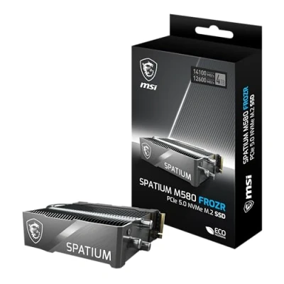 Image de MSI SPATIUM M580 PCIe 5.0 NVMe M.2 4TB FROZR Disque SSD Interne 4 to avec radiateur, M.2, Lecture 14100 MB/s &amp; Écriture 12600 MB/s, 3D NAND, 3000 TBW, Garantie 5 Ans