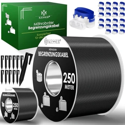 Image de KESSER® câble de délimitation 500 m + 1600 piquets 24 connecteurs pour Robot Tondeuse à Gazon, kit d&#039;accessoires Compatible avec Gardena/Bosch/Worx/Einhell/Honda/ROBOMOW