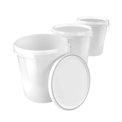 Image de Lot de 3 seaux avec Couvercle 16 l Blanc pour un usage alimentaire Étanche et stable Seau vide poignée fermeture en polypropylène les aliments