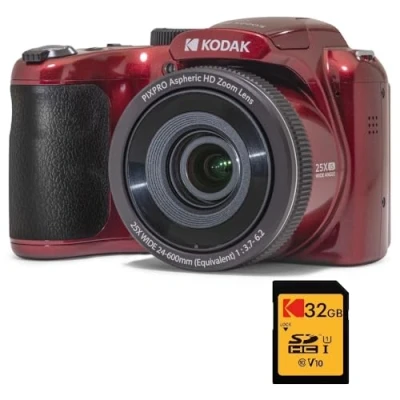 Image de KODAK Pixpro Astro Zoom AZ255 + Carte Mémoire SD 32 Go Appareil Photo Bridge Numérique 16 Mp, 25X, Video HD 1080p, Grand angle 24 mm, Ecran LCD 3, Pile AA Rouge Neuf