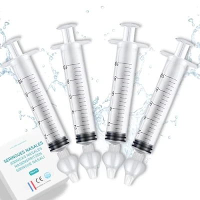 Image de Seringue nasale bebe 10ml ABBICARE sans BPA CE Kit 4 seringues avec embouts silicone et guide conseil Soin nasal mouche bébé serum physiologique hygiene
