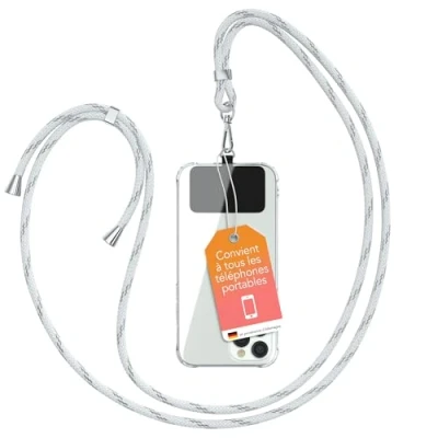 Image de EAZY CASE Chaîne Universelle pour téléphone Portable, adaptée à Tous Les Smartphones, Tour de Cou, Housse avec Cordon, Sangle cellulaire adapté Toutes Pochettes, Blanc/Argenté
