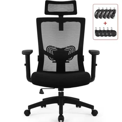 Image de Daccormax Chaise Bureau Ergonomique, Fauteuil de Confortable à roulettes, Siège Inclinable Pivotant, Accoudoirs Réglables, Appui Tête Ajustable 11cm, Support Lombaire Réglable, Noir