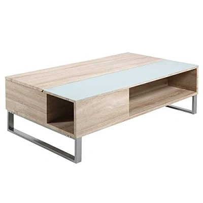 Image de Selsey KOSTRENA Table Basse relevable avec élément en Verre trempé chêne Sonoma 110x60 cm
