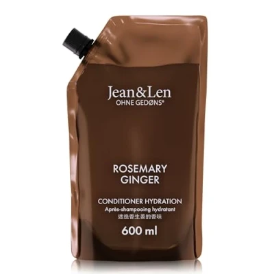 Image de Jean &amp; Len Conditionneur Hydratant Rosemary Ginger en sachet recharge, pour cheveux secs, nourrit intensément améliore le démêlage, parfum épicé, sans silicone ni parabène, 600 ml
