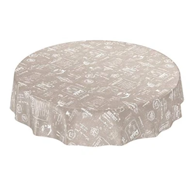 Image de ANRO Nappe en Toile cirée Lavable, Beige, bistrot, rétro, Moderne, Ronde, 140 cm