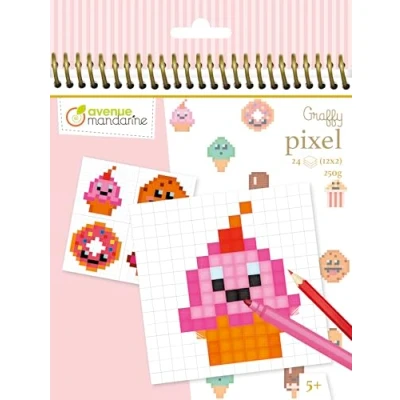 Image de Avenue Mandarine GY099C Un carnet de coloriage Graffy Pixel 24 pages à colorier (12 modèles x 2 feuilles quadrillées vierges) À partir 5 ans GOURMANDISES KAWAI