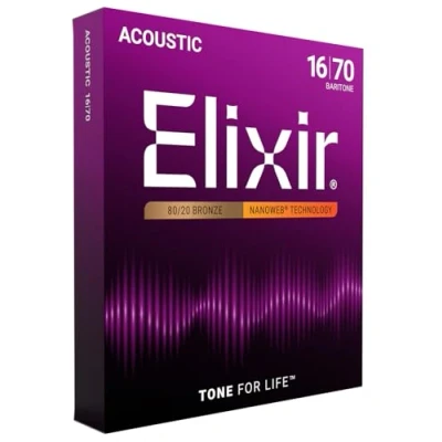 Image de Cordes Elixir® en Bronze 80/20 pour guitare acoustique avec revêtement NANOWEB®, Baritone (.016 .070)