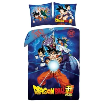 Image de Halantex DRAGONBALL GOKU avec amis Beerus Junior Gohan Vegeta Kamehameha Parure de lit 140 x 200 cm taie d&#039;oreiller 70 90 100 % polyester multicolore