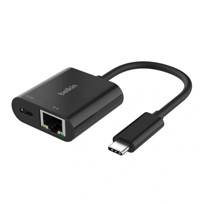 Image de Belkin Connect Adaptateur USB C vers Ethernet + Recharge (100 W, Gigabit Ethernet, [10/100/1000] Mbits pour Une Connexion Internet Rapide, Compatible avec iPhone 16, Samsung Galaxy S24, etc.)