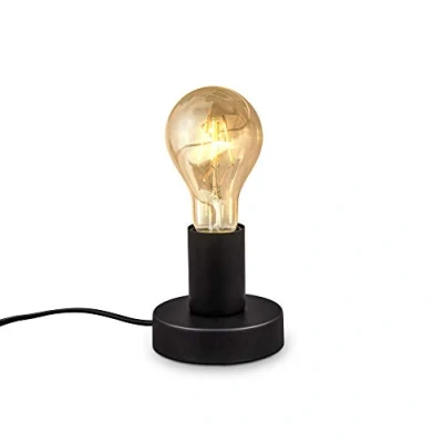 Image de B.K.Licht lampe de table rétro, lecture, métal noir mat, douille E27, câble avec interrupteur, chevet vintage Ø10cm