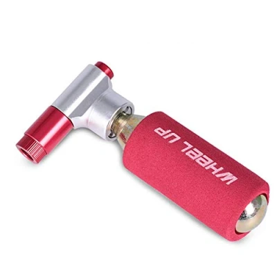 Image de pompe de pneu vélo CO2, mini double tête valve compatible Presta Schrader cartouches CO2 à sécurité rapide et facile pour VTT, route, basket ball, football