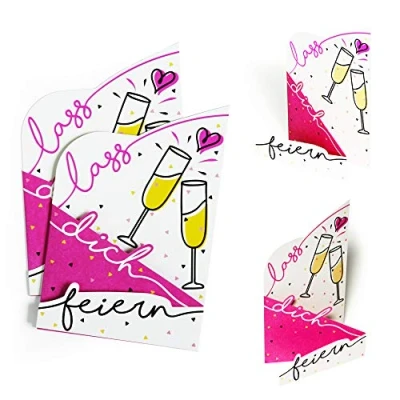 Image de X022 Lot de 2 cartes d&#039;anniversaire et autres occasions Effet 3D Carte félicitations Flûtes à champagne moderne vœux, bon d&#039;achat poser