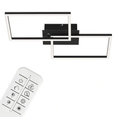 Image de BRILONER plafonnier LED, à intensité variable, télécommande incluse, contrôle de la température couleur inclus, fonction veilleuse et minuterie incluses, noir, 50x38,8x7,8cm