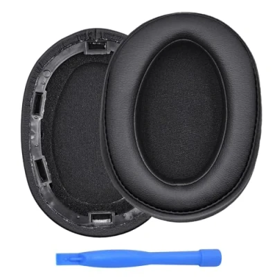 Image de Remplacement Coussinets d&#039;oreille pour Sony WH H900N / MDR 100ABN Noise Cancelling Casque par MMOBIEL Memory Foam et Protein PU Coussinet de Rechange Noir