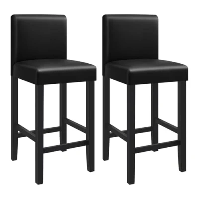 Image de WOLTU 2 X Tabourets de Bar avec Pieds en Bois,Chaises Dossier Cuir synthétique,Noir BH21sz