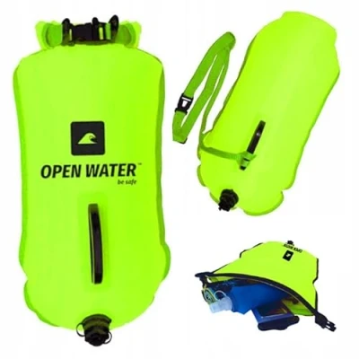 Image de OPENWATER bouée de natation gonflable XL grande sécurité avec une poche pour les choses 28L vert fluo