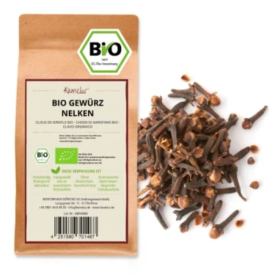 Image de Kamelur 250g de clous girofle BIO entiers biologiques aromatiques, sans additifs l&#039;épice parfaite pour le pain d&#039;épices dans un emballage biodégradable