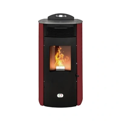 Image de STUFE A PELLET ITALIA Siberia Aria New 18 KW WiFi Poêle à air ventilé Efficacité 91 % chauffe 180 m² autonomie 30 H programmable 5 vitesses et puissances garantie 24 mois rouge
