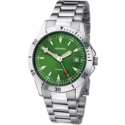 Image de Sekonda Montre à quartz analogique pour homme avec cadran vert et bracelet en acier inoxydable argenté 1931