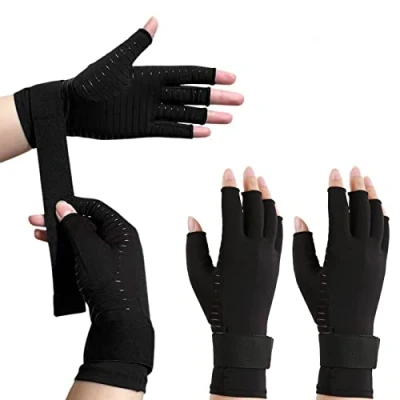 Image de 2 Paires Arthrite gants de compression en fibre cuivre avec sangle au poignet arthrose maintien poignet(L XL)