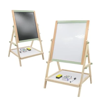 Image de BUDDY BABY Creative Board Tableau créatif pour enfant Montessori Double face avec chevalet Boîte de craies, 2 gommes et 1 stylo Dimensions : 65 x 37 35 cm