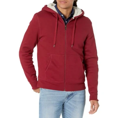 Image de Amazon Essentials Sweat à Capuche avec Fermeture Éclair intégrale et Doublure en Polaire Sherpa Homme, Rouge, XS