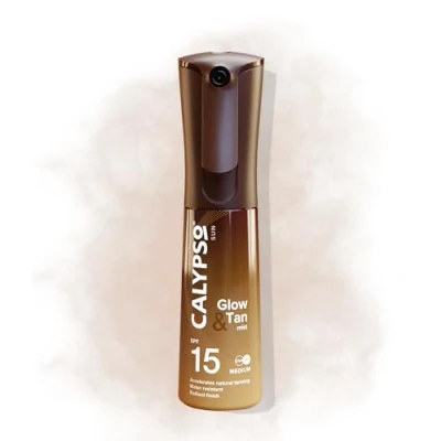 Image de Calypso Glow and Tan Mist SPF 15, huile bronzante améliorant le bronzage avec accélérateur, résistante à l&#039;eau, spray solaire, protection UVA et UVB moyenne, 100 ml