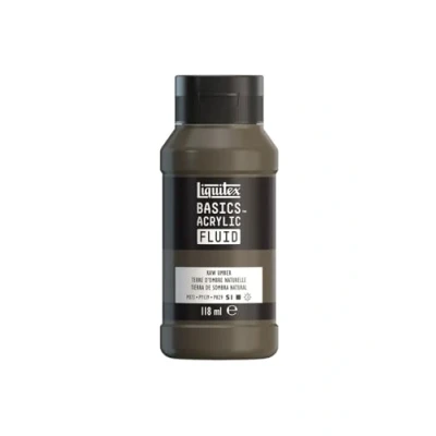 Image de Liquitex 8870409 Basics Fluid Peinture acrylique à consistance fluide, séchage rapide, résistante la lumière, imperméable, base d&#039;eau, Flacon de 118 ml, Terre d&#039;Ombre Naturelle