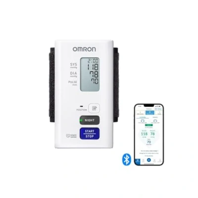 Image de OMRON NightView tensiomètre au poignet, appareil du mesure de la tension artérielle validé cliniquement et totalement silencieux pour mesures diurnes at nocturnes, avec connexion Bluetooth