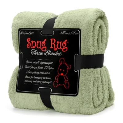 Image de Snug Rug Couverture en polaire Sherpa moelleuse de luxe pour canapé, jeté canapé chaud et doux, vert sauge, 127 x 178 cm