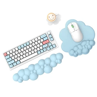 Image de MAMBASNAKE Cloud Tapis de souris et repose poignet pour clavier avec sous verre, coussin confortable en mousse à mémoire forme base antidérapante, ergonomique facile taper Bleu