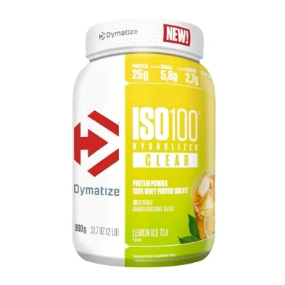 Image de Dymatize ISO 100 Hydrolized Clear Lemon Ice Tea 900g Hydrolysat de protéine lactosérum clair + poudre d&#039;isolat