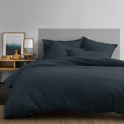 Image de MATT &amp; ROSE Housse de Couette 220x240 cm Unie Coton LAVÉ 100% Lavé Oeko TEX Bleu Nuit