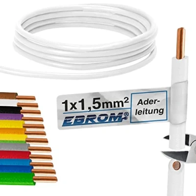 Image de EBROM H07V U Câble conducteur rigide en PVC 1,5 mm² Couleur : blanc Plusieurs longueurs au choix, de 10 m à 100