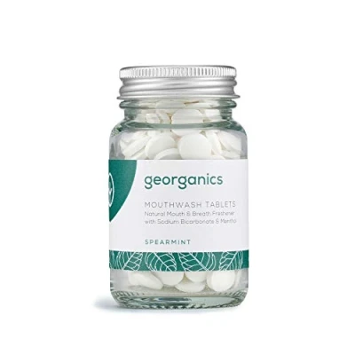 Image de Georganics Rince bouche Comprimés Bio Tablettes Nettoyantes Naturelles pour Haleine Fraîche avec du Bicarbonate de Sodium et Menthol Vegan Cruelty Free Menthe Verte 180