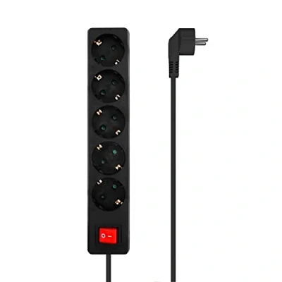 Image de Aisens Base Multiple 5 Prises Avec Interrupteur Câble 3x1.5mm2 1.4m Couleur Noir