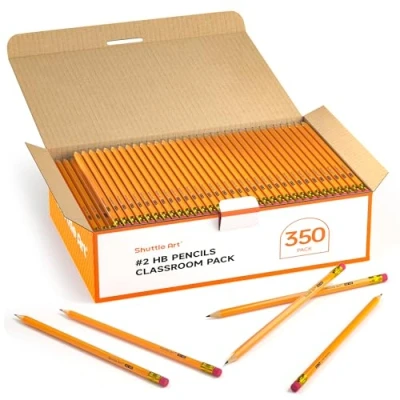 Image de Shuttle Art Crayon Papier HB #2, Paquet de 350 Crayons à Pré Taillés avec Gomme, en Bois pour une Ecriture Douce le Dessin, Croquis l’Ecole et au Bureau