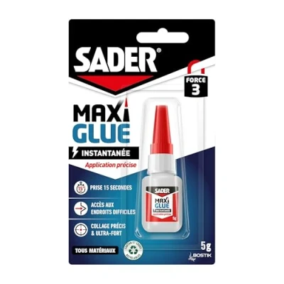 Image de Sader Maxiglue Application Précise Super Glue Universelle Tous Matériaux Colle de Réparation à Prise Rapide Extra Forte Transparente Flacon 5 g