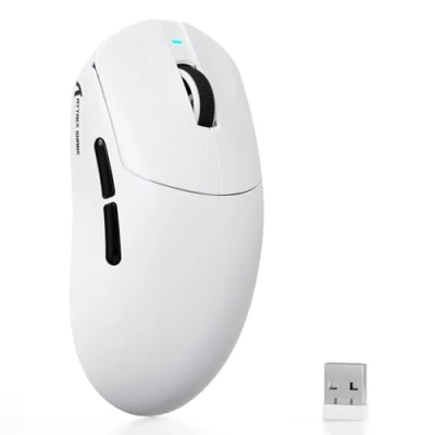 Image de ATTACK SHARK X8 SE Souris Gaming sans Fil, Ultra Légère 55g, Capteur PAW3311, Puce BK52820, 25 000 DPI, Connexion BT/2,4G/USB C, 80 Millions de Clics, Batterie 500mAh, Pilote Web pour PC/Mac Blanc