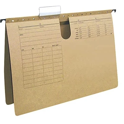 Image de Q Connect KF00554 Lot de 25 agrafes à suspendre pour A4 Couleur : marron/carton sodique, 250 g/m², impression d&#039;organisation noire, avec plaque vierge interchangeable, ange bleu