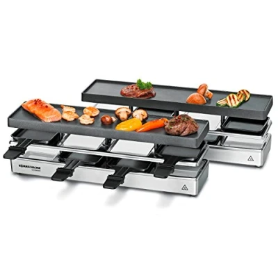 Image de ROMMELSBACHER RC 1600 Fun for 4+4 Appareil à raclette (barbecue de table, pour 8 personnes, extensible, parking, plaque cuisson en aluminium moulé sous pression avec revêtement antiadhésif Xylan