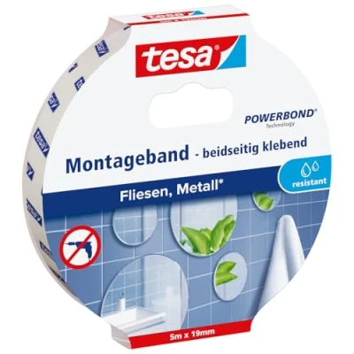 Image de Tesa 77745 00 Ruban double face étanche pour carrelage 5 m x 19 mm