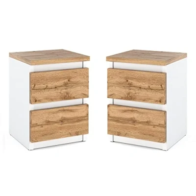 Image de MRBLS Lot de 2 tables chevet Commode moderne Avec tiroirs En bois Armoire à pour votre chambre coucher (blanc mat Wootan) 30 x 43 32,5 cm (l H P)
